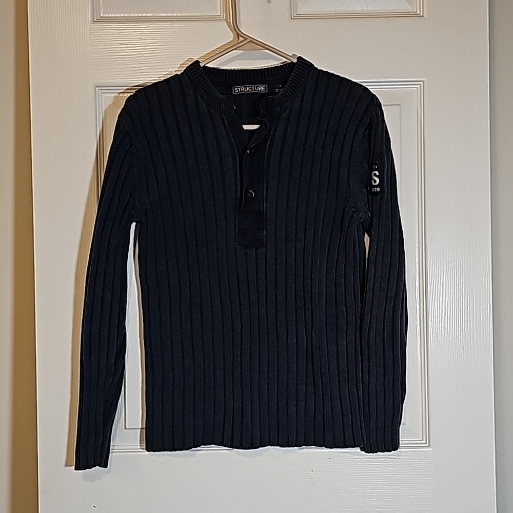 STRUCTURE CABLE KNIT 90s Vintage Sweater Blue  Durable Heavy Size S